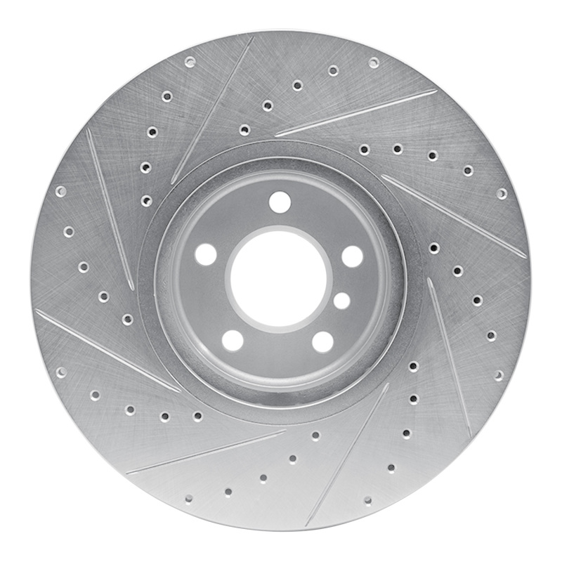 BMW X5 Brake Rotor (1) - Front Right - R1 Concepts - Drilled & Slotted - Silver - `08-`19